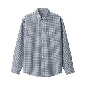 MUJI Men's Washed Oxford Button Down Long Sleeve Patterned Shirt